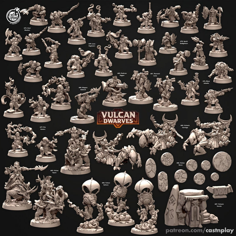 Spark Gadgeteers - dnd miniature - Cast N Play Vulcan Dwarves | Dwarf 32mm | Fighter | Cleric | Paladin | Barbarian | Artificer | Pathfinder-2