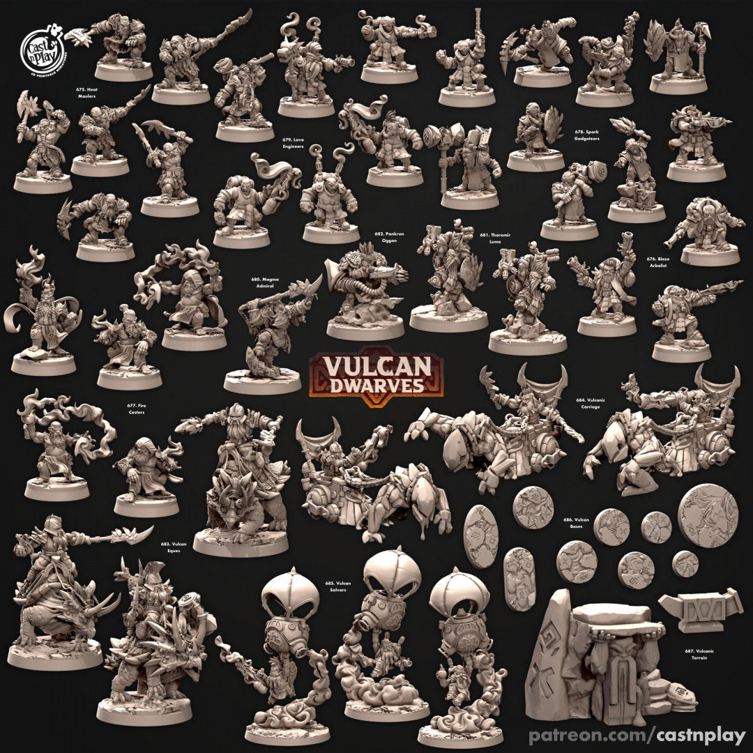 Heat Maulers - dnd miniature - Cast N Play Vulcan Dwarves | Dwarf 32mm | Fighter | Barbarian | Melee | Cleric | Adventurer | Pathfinder-2