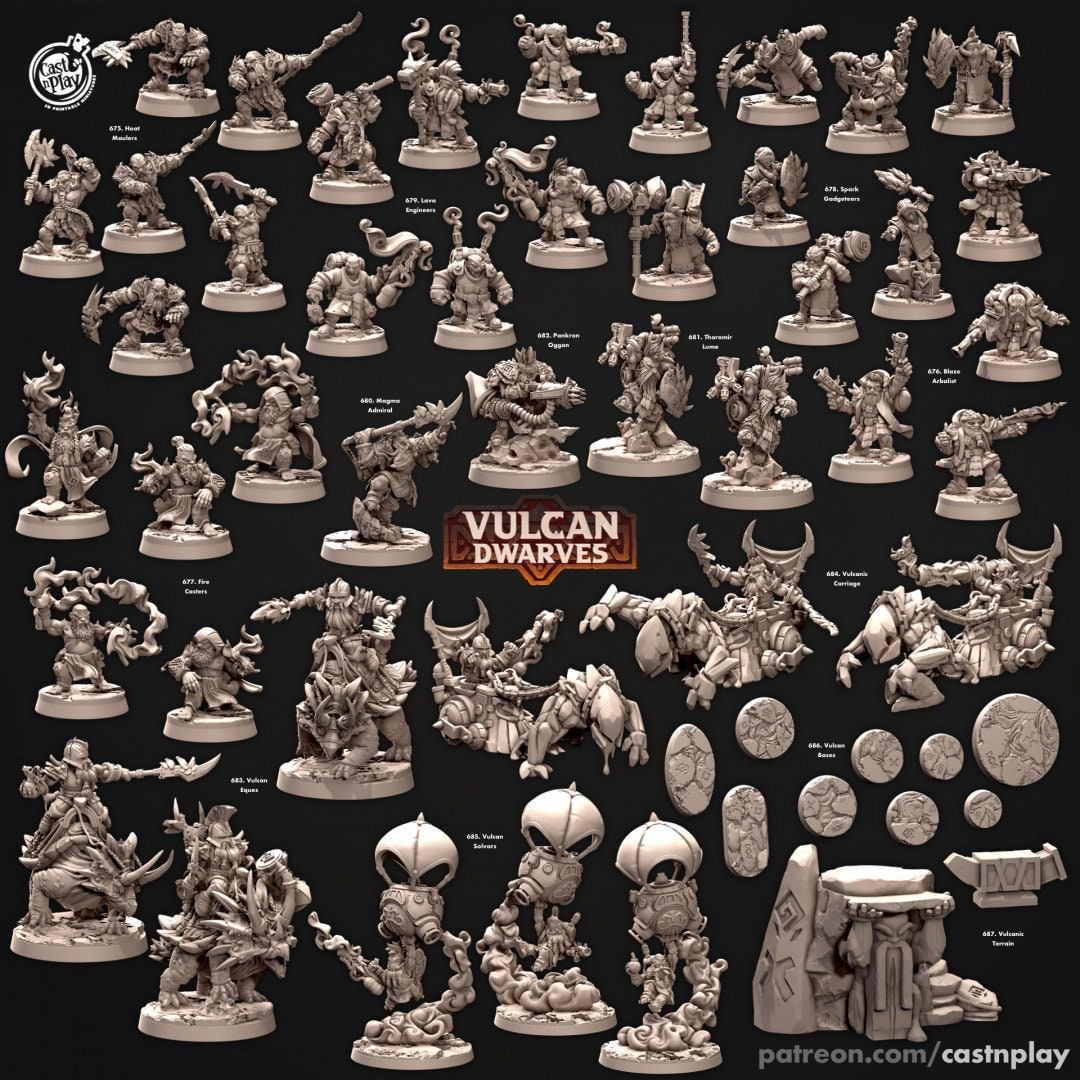 Fire Casters - dnd miniature - Cast N Play Vulcan Dwarves | Dwarf 32mm | Wizard | Sorcerer | Caster | Warlock | Magic | Pathfinder-2