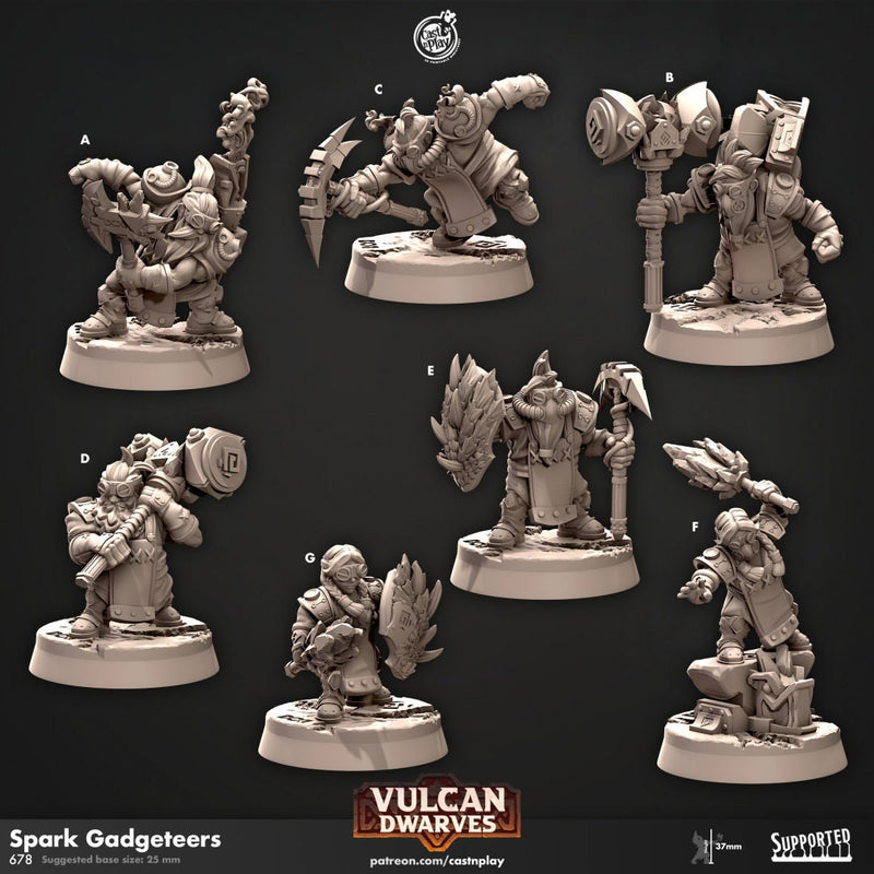 Spark Gadgeteers - dnd miniature - Cast N Play Vulcan Dwarves | Dwarf 32mm | Fighter | Cleric | Paladin | Barbarian | Artificer | Pathfinder-1