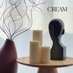 Soy Wax Ribbed Swirl Pillar Candle Set | Unscented Decorative Candles-4