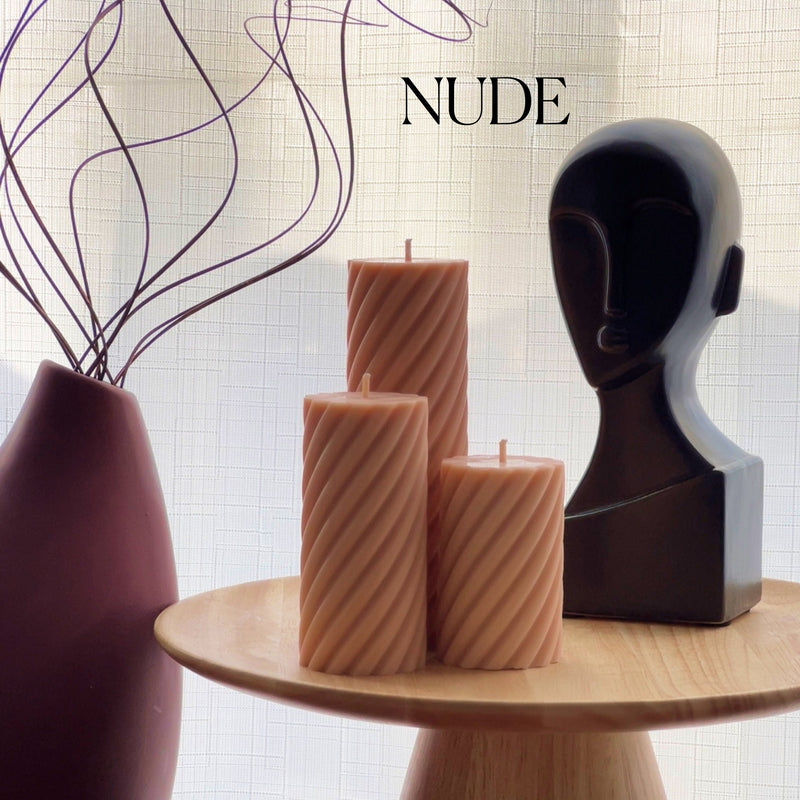 Soy Wax Ribbed Swirl Pillar Candle Set | Unscented Decorative Candles-3