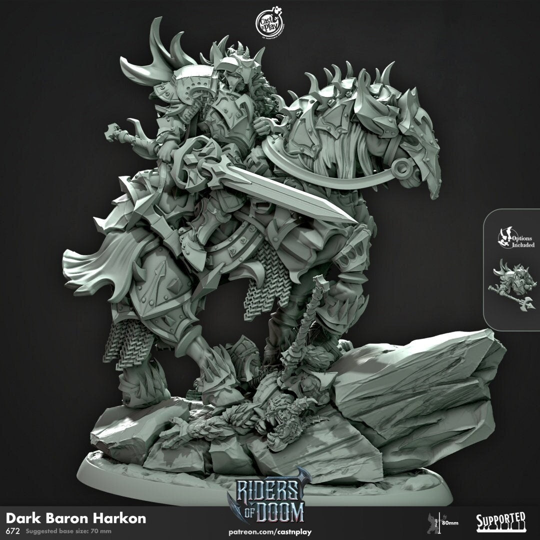 Dark Baron Harkon - dnd miniature Cast N Play Riders of Doom, Wargaming, Human, Male, Fighter, Cleric, Paladin, Boss, Monster, Evil, Undead
