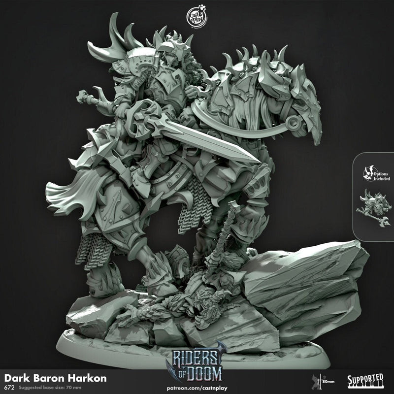 Dark Baron Harkon - dnd miniature Cast N Play Riders of Doom, Wargaming, Human, Male, Fighter, Cleric, Paladin, Boss, Monster, Evil, Undead-1
