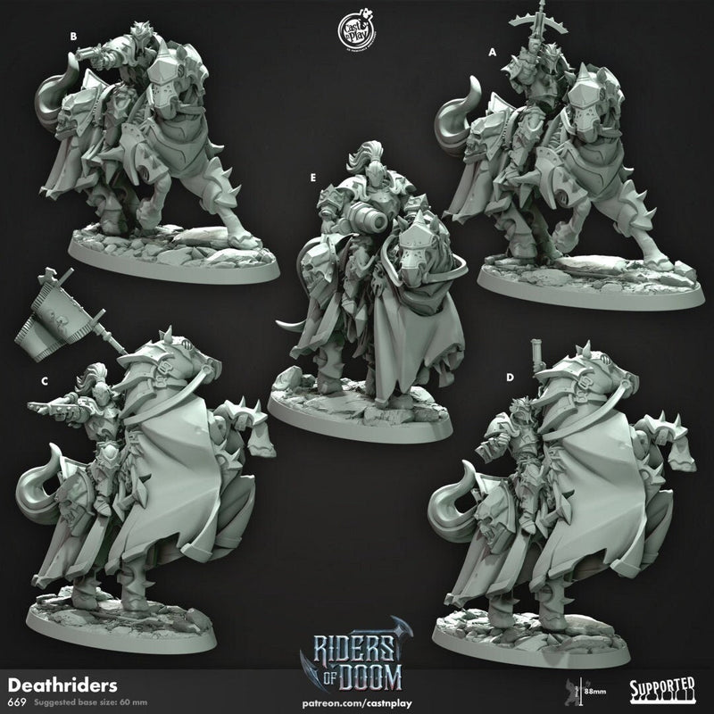 Deathriders - dnd miniature - Cast N Play Riders of Doom - Wargaming, Human, Male, Fighter, Knight, Mount, Cleric, Paladin, Evil, Horse, Gun-1