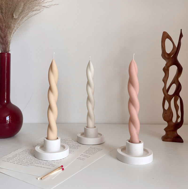 Handmade Twisted Soy Wax Taper Candle: Pastel Dinner Decor-1