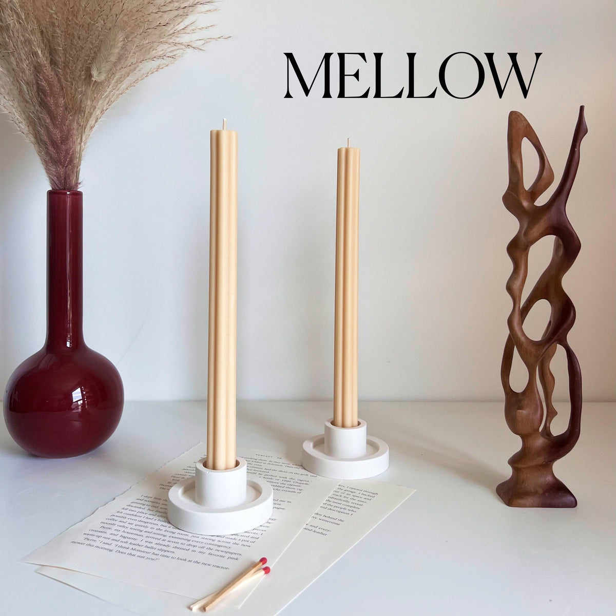 Handmade Ribbed Taper Candle: Pastel Unscented Dinner Candle-4