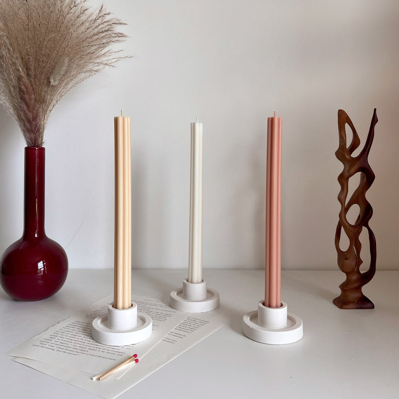 Handmade Ribbed Taper Candle: Pastel Unscented Dinner Candle-1