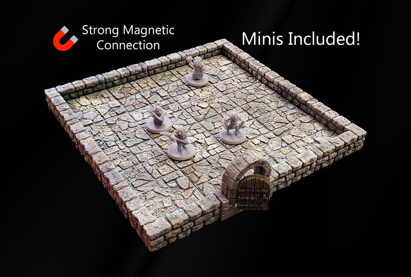 MAGNETIC Dungeon Tiles Starter Set - Short Wall Dungeon Theme (with minis!) | Dungeons And Dragons, D&D, Pathfinder, Mini, Dragonlock, TTRPG-1
