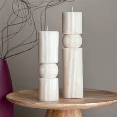 Roman Ribbed Soy Wax Candle Set | Tall Pillar, Home Decor-1