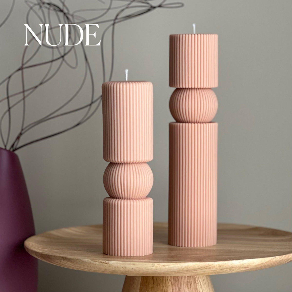 Roman Ribbed Soy Wax Candle Set | Tall Pillar, Home Decor-3