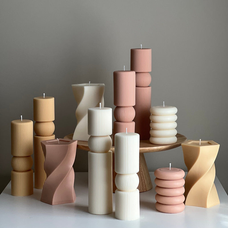 Roman Ribbed Soy Wax Candle Set | Tall Pillar, Home Decor-7