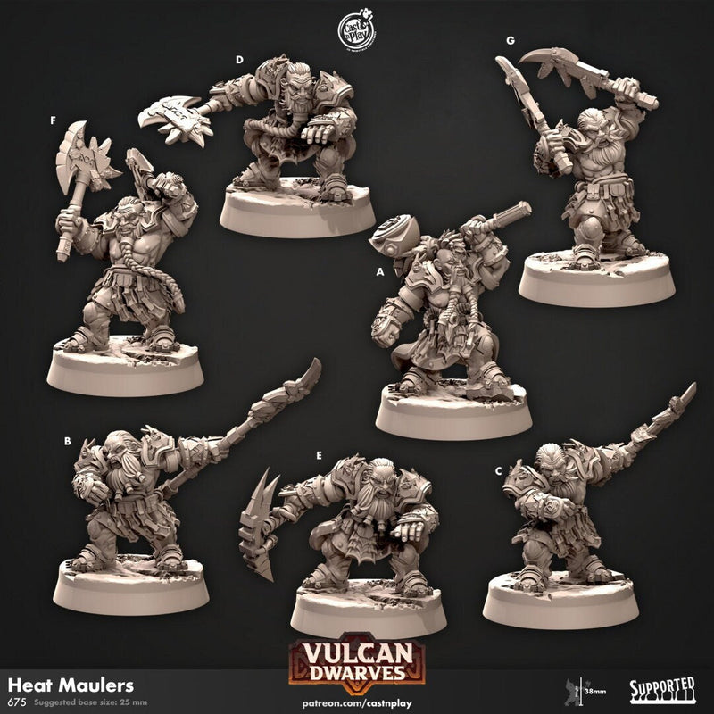 Heat Maulers - dnd miniature - Cast N Play Vulcan Dwarves | Dwarf 32mm | Fighter | Barbarian | Melee | Cleric | Adventurer | Pathfinder-1