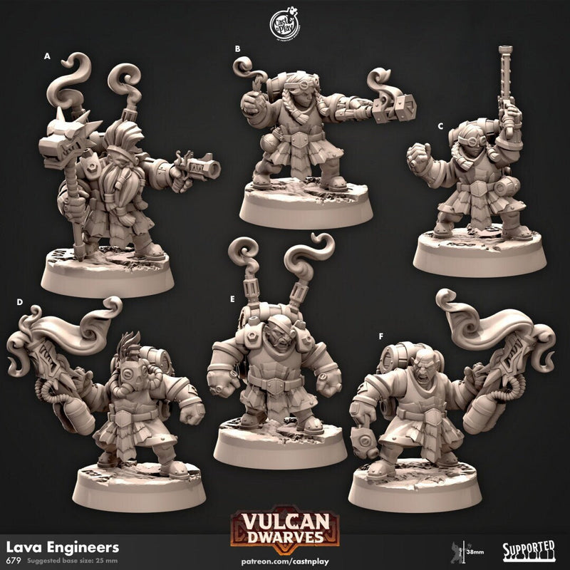 Lava Engineers - dnd miniature - Cast N Play Vulcan Dwarves | Dwarf 32mm | Fighter | Cleric | Paladin | Barbarian | Artificer | Pathfinder-1