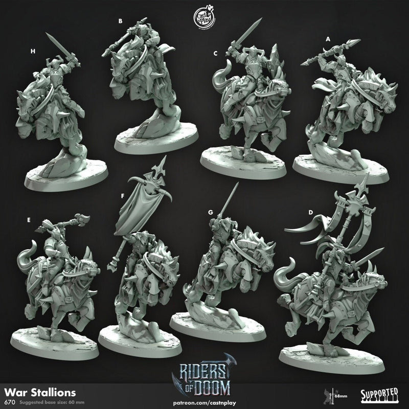 War Stallions - dnd miniature - Cast N Play Riders of Doom - Wargaming, Human, Male, Fighter, Knight, Mount, Cleric, Paladin, Evil, Horse-1
