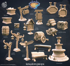 Town Props Pack - dnd miniature - Cast N Play - Medieval City scatter terrain, Kingdom, Town, 32mm 28mm, Houses, Merchant, Shop, Inn Props-1