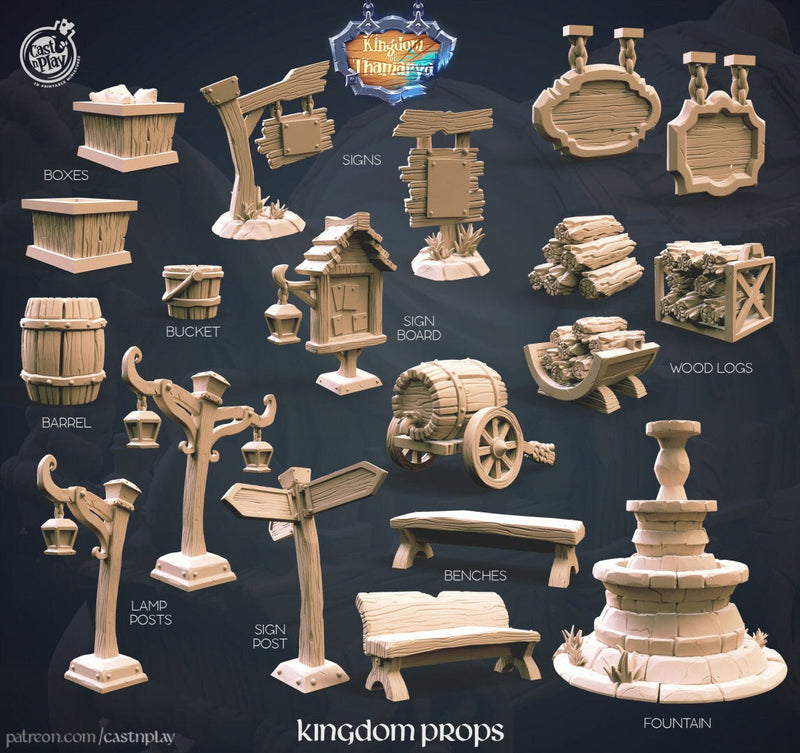 Town Props Pack - dnd miniature - Cast N Play - Medieval City scatter terrain, Kingdom, Town, 32mm 28mm, Houses, Merchant, Shop, Inn Props-1