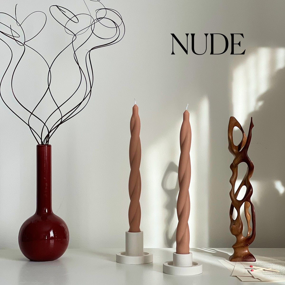 Tall Twisted Soy Wax Taper Candle: Handmade Dinner Decor-3
