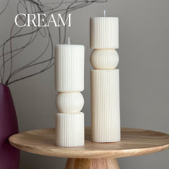 Roman Ribbed Soy Wax Candle Set | Tall Pillar, Home Decor-4