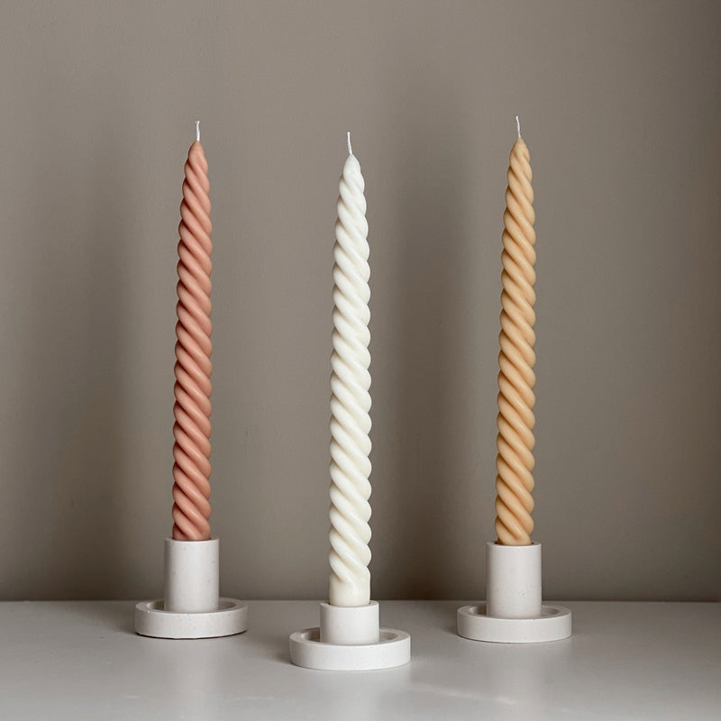 Tall Twisted Soy Wax Taper Candle: Handmade Pastel Decor-1