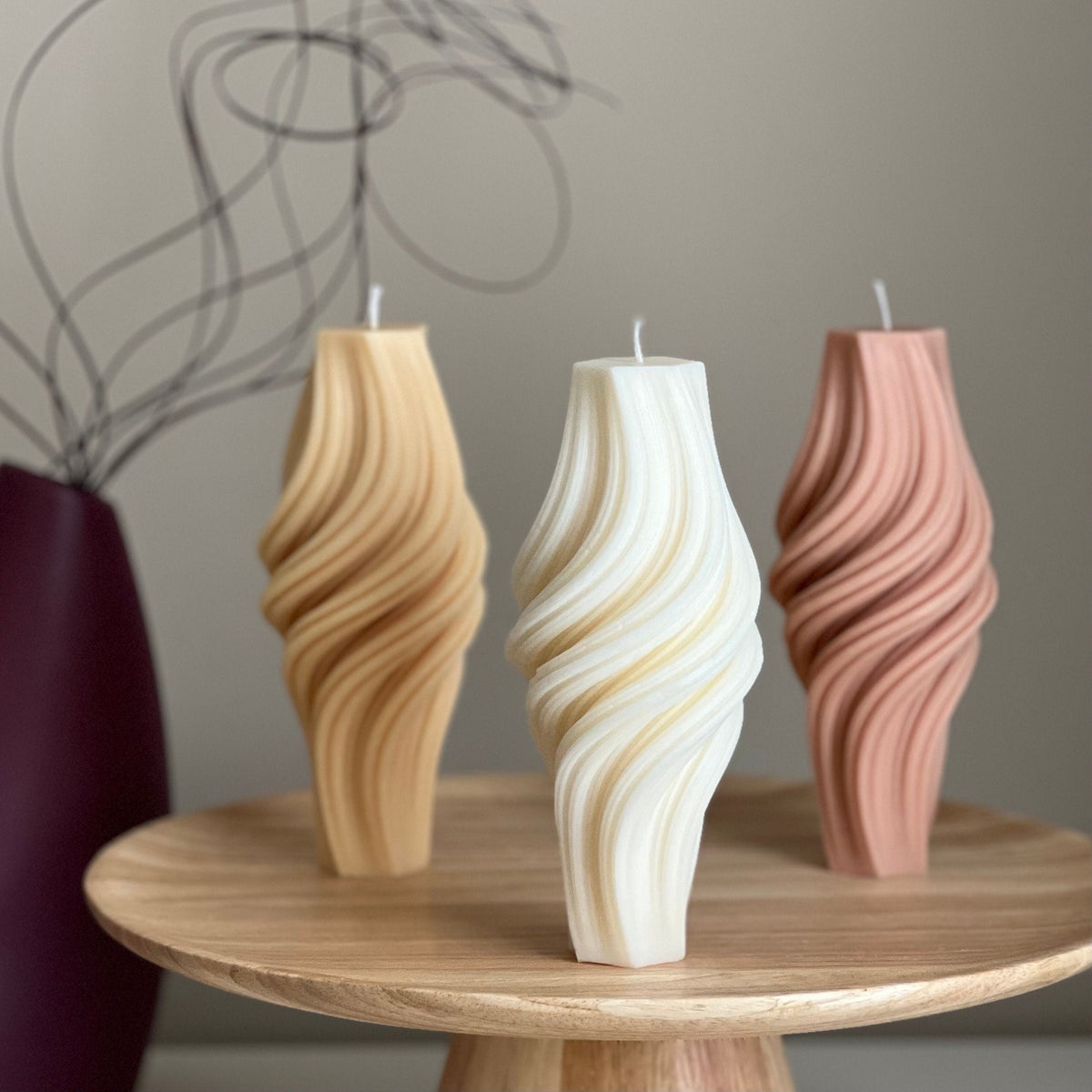 Wavy Roman Pillar Candle: Abstract Swirl Soy Wax Candle-1