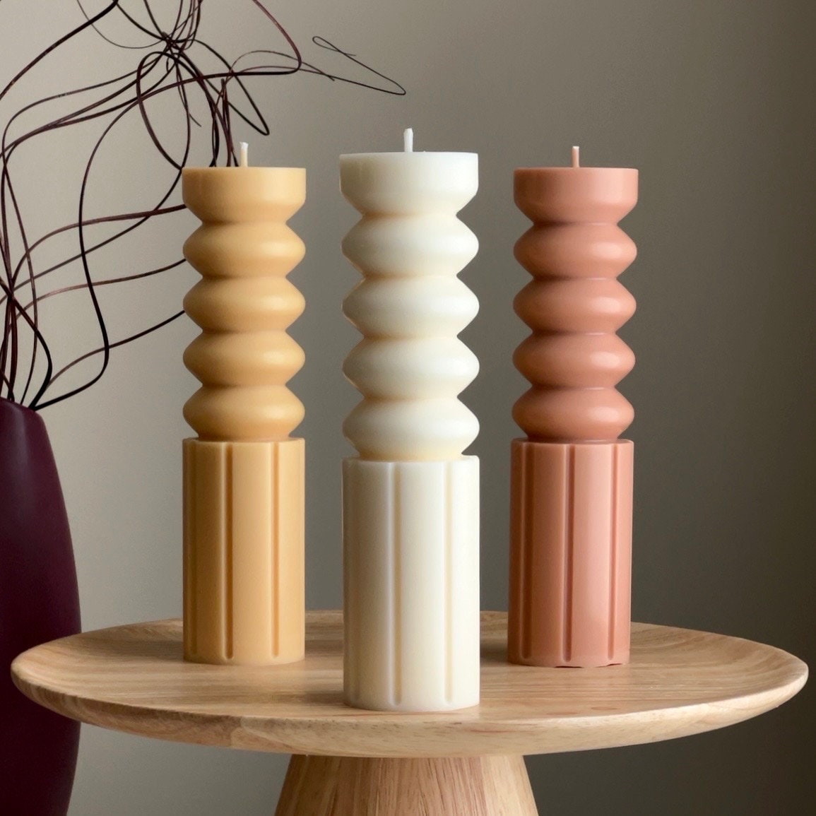 Tall Soy Wax Pillar Candle | Wavy, Unscented, Home Decor-1