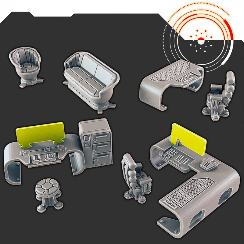 Sci-fi Scenery - Office Furniture - EC3D Design, Infinity, Legion, Sci-fi, Cyberpunk, Starfinder, tabletop terrain, traveller, futuristic-1