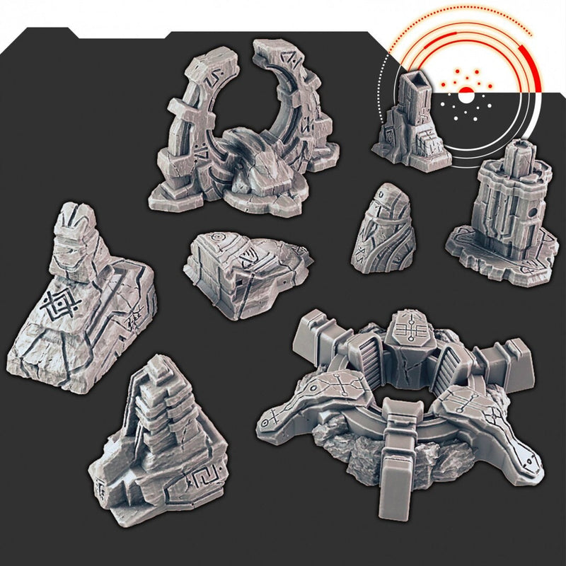 Sci-fi Scenery - Elder Artifacts - EC3D Design, Infinity, Legion, Scifi, Cyberpunk, Starfinder, ruins terrain, traveller, alien, ancient-1
