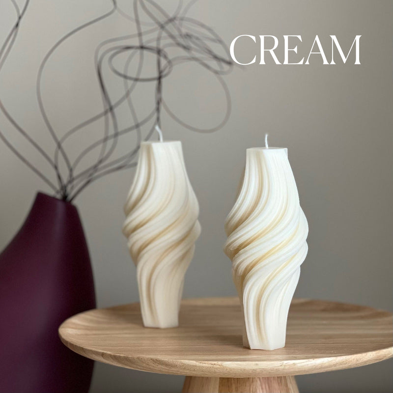 Wavy Roman Pillar Candle: Abstract Swirl Soy Wax Candle-3