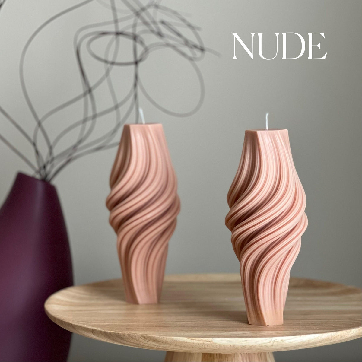 Wavy Roman Pillar Candle: Abstract Swirl Soy Wax Candle-2