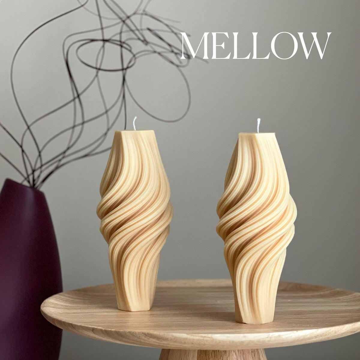 Wavy Roman Pillar Candle: Abstract Swirl Soy Wax Candle-4
