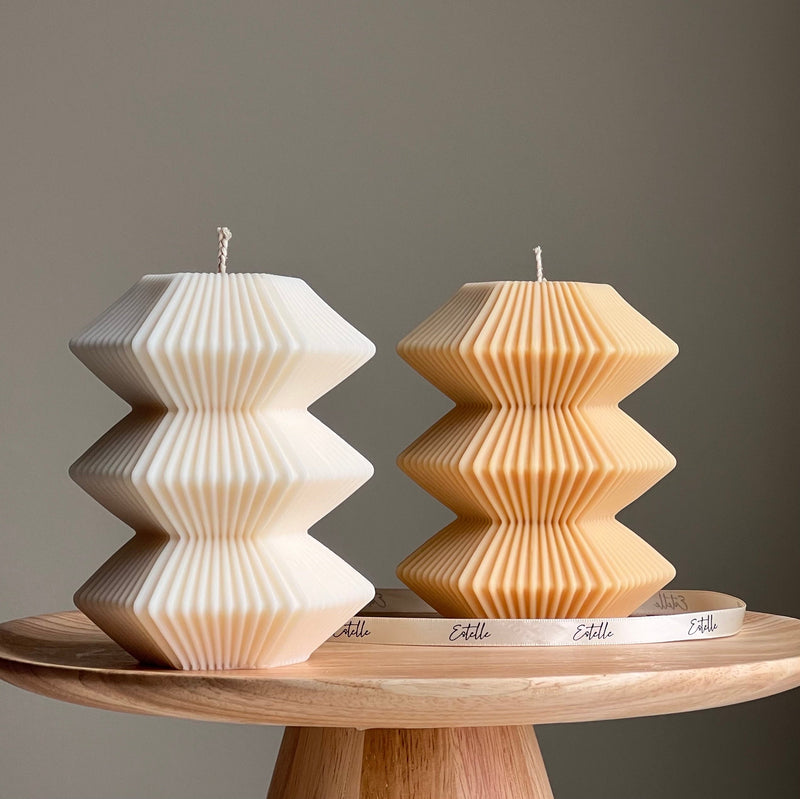 Large Ribbed Hexagon Candle: Handmade Soy Wax Pillar-1