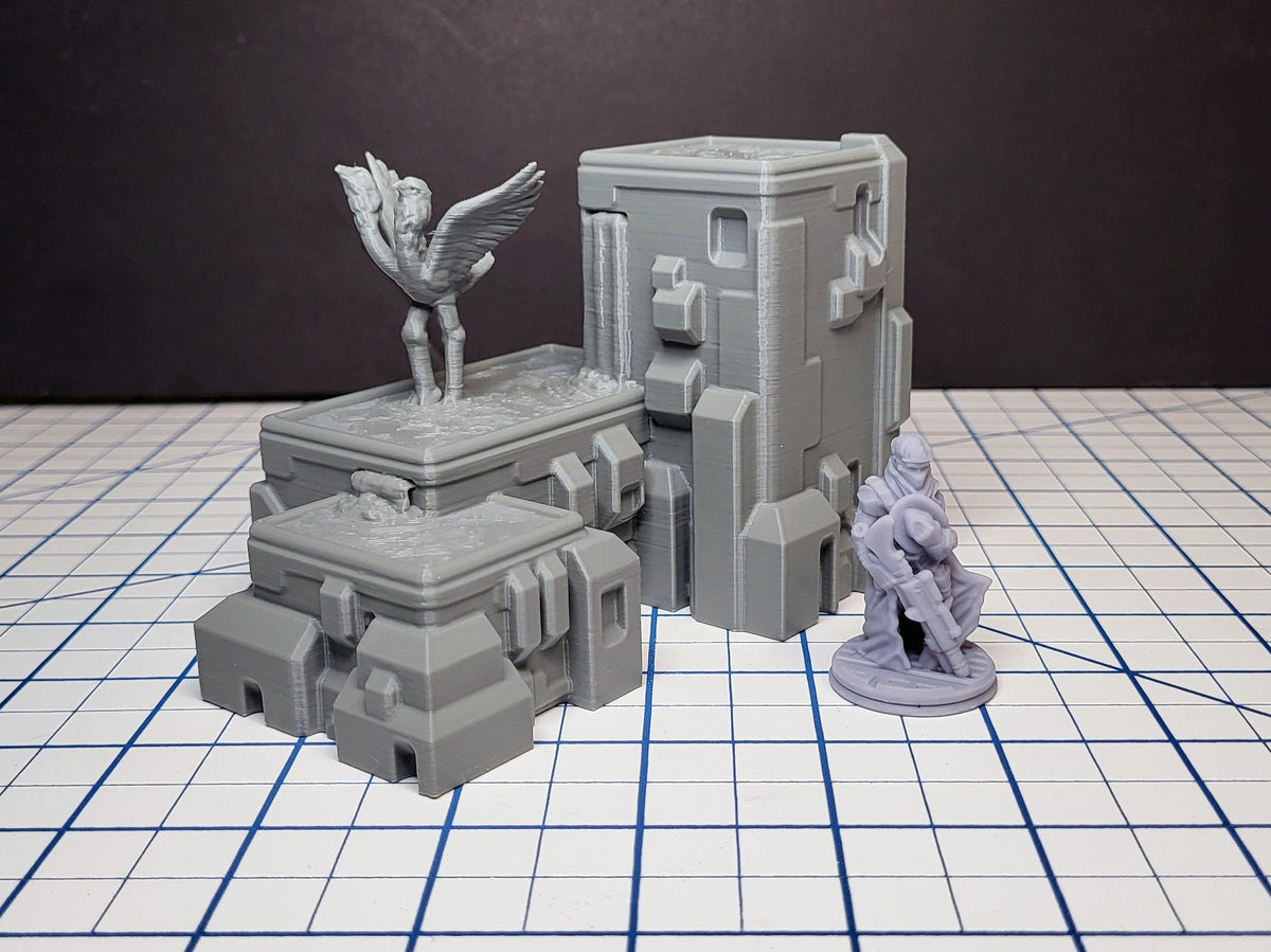 Sci-fi Scenery - Fountains and Statues - EC3D Design, Infinity, Legion, Scifi, Cyberpunk, Starfinder, courtyard, office, futuristic terrain-4