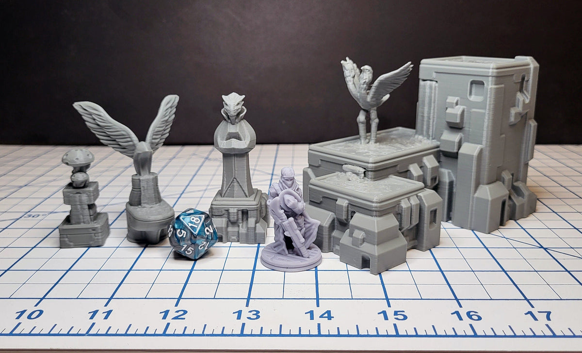 Sci-fi Scenery - Fountains and Statues - EC3D Design, Infinity, Legion, Scifi, Cyberpunk, Starfinder, courtyard, office, futuristic terrain-1