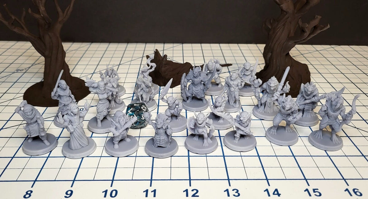 dnd essential Monster Mini Pack 2 - 22 Miniatures! - EC3D, Pathfinder 2E, Kobold, Orc, Gnoll, Bandit, Goblin | 32mm | TTRPG | Wargaming-3