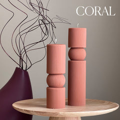 Roman Ribbed Soy Wax Candle Set | Tall Pillar, Home Decor-2