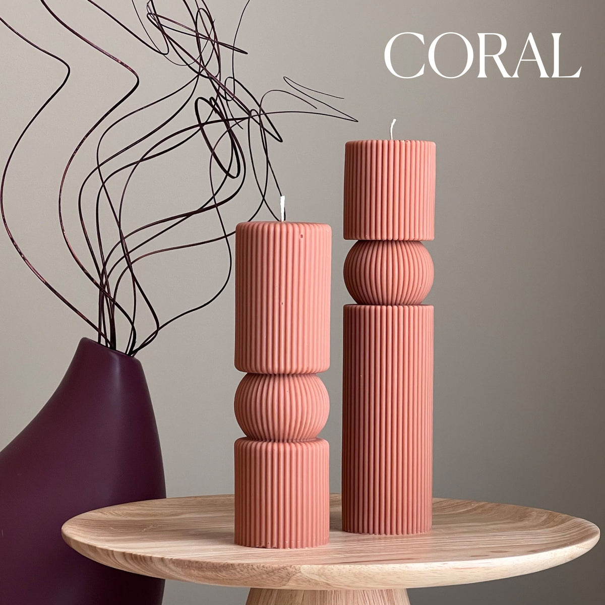 Roman Ribbed Soy Wax Candle Set | Tall Pillar, Home Decor-2