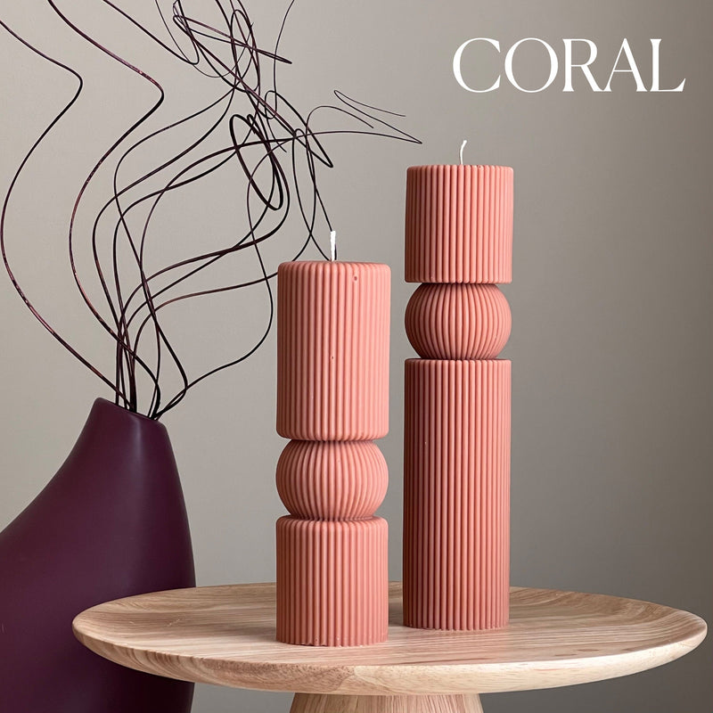 Roman Ribbed Soy Wax Candle Set | Tall Pillar, Home Decor-2