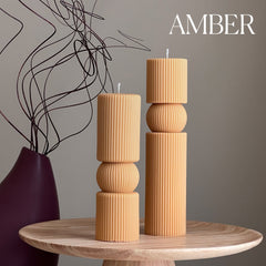 Roman Ribbed Soy Wax Candle Set | Tall Pillar, Home Decor-6
