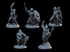 DnD Miniature Party Set 1 - 28mm Adventuring Group - Monk | Rogue | Fighter (Cleric/Paladin) | Ranger | Sorceress - Ready for action!-1