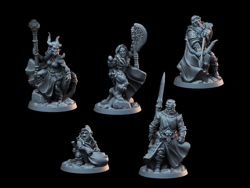 DnD Miniature Party Set 4 - 28mm Adventuring Group - Sorcerer | Rogue | Fighter | Ranger | Barbarian | Pathfinder-1