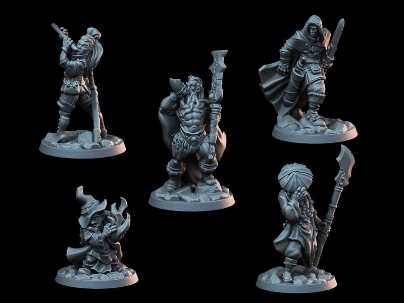 DnD Miniature Party Set 5 - 28mm Adventuring Group - Paladin | Monk | Sorcerer | Bard | Barbarian | Pathfinder-2