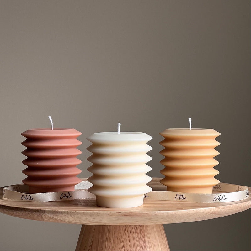 Handmade Ribbed Column Candle | Decorative Soy Wax Pillar-1