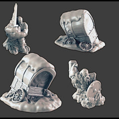Snowy Broken Wagon and Frozen Adventurers - DND Terrain - EC3D - Snow, Arctic, Cold, cover, terrain, scatter scenery, Pathfinder 2E, Fantasy-1