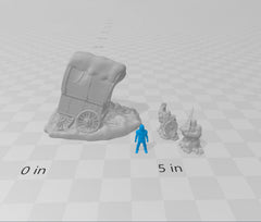 Snowy Broken Wagon and Frozen Adventurers - DND Terrain - EC3D - Snow, Arctic, Cold, cover, terrain, scatter scenery, Pathfinder 2E, Fantasy-2