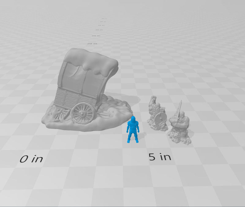 Snowy Broken Wagon and Frozen Adventurers - DND Terrain - EC3D - Snow, Arctic, Cold, cover, terrain, scatter scenery, Pathfinder 2E, Fantasy-2