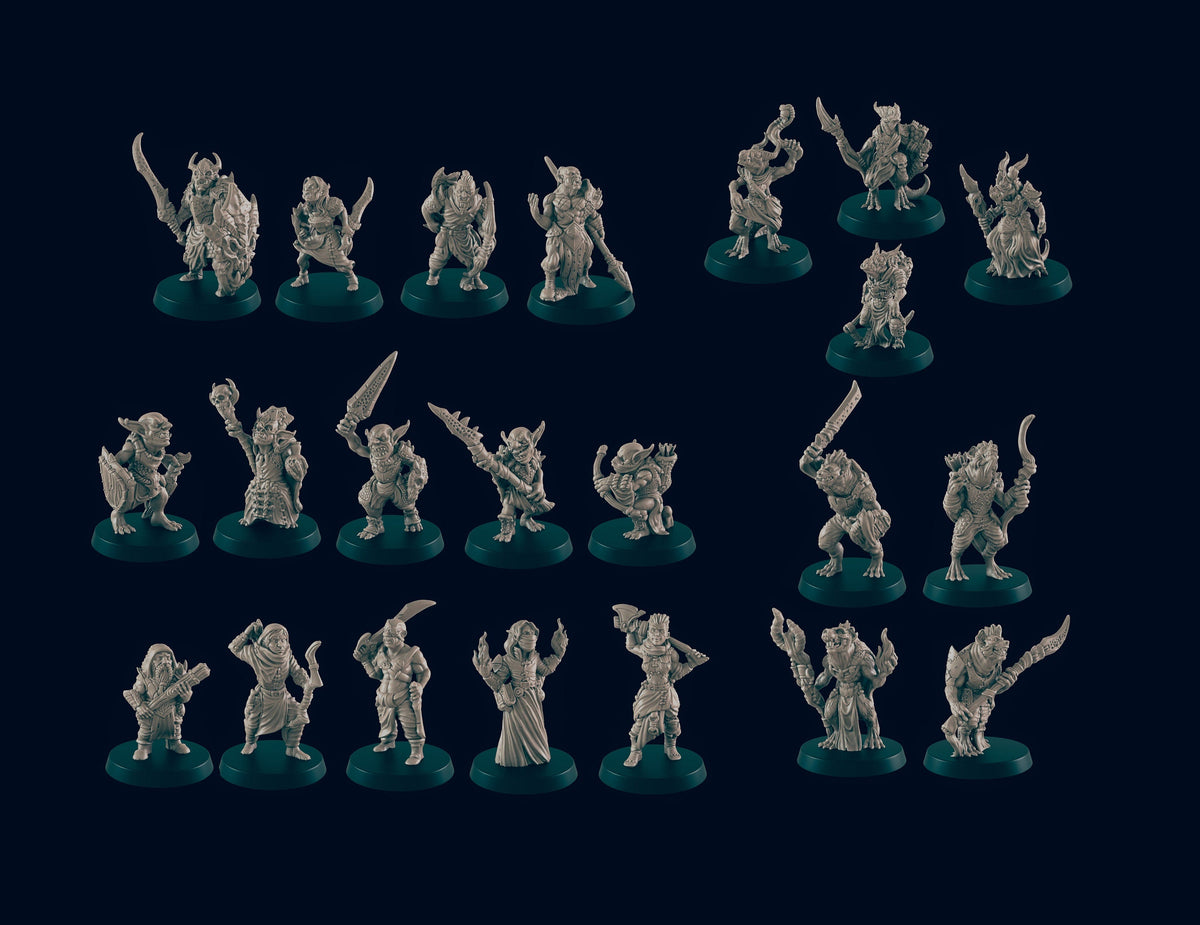 dnd essential Monster Mini Pack 2 - 22 Miniatures! - EC3D, Pathfinder 2E, Kobold, Orc, Gnoll, Bandit, Goblin | 32mm | TTRPG | Wargaming-2