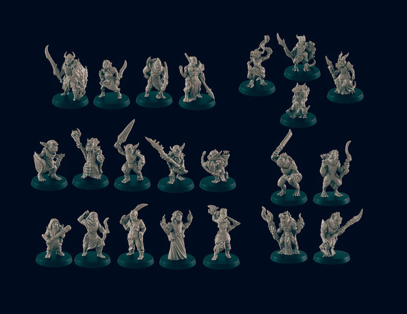 dnd essential Monster Mini Pack 2 - 22 Miniatures! - EC3D, Pathfinder 2E, Kobold, Orc, Gnoll, Bandit, Goblin | 32mm | TTRPG | Wargaming-2
