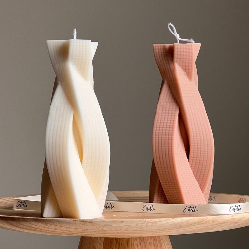 Twisted Rope Soy Pillar Candle: Sculptural Home Decor-1