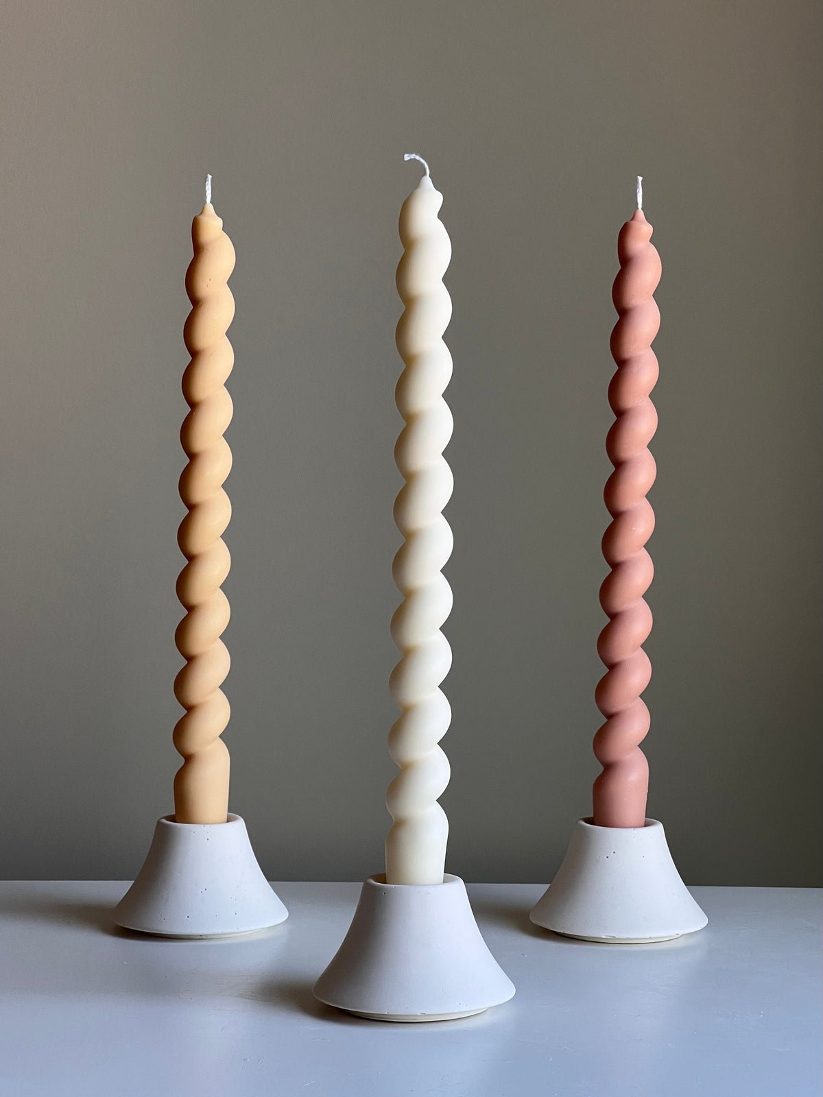 Tall Twisted Soy Wax Taper Candle: Handmade Pastel Decor-1